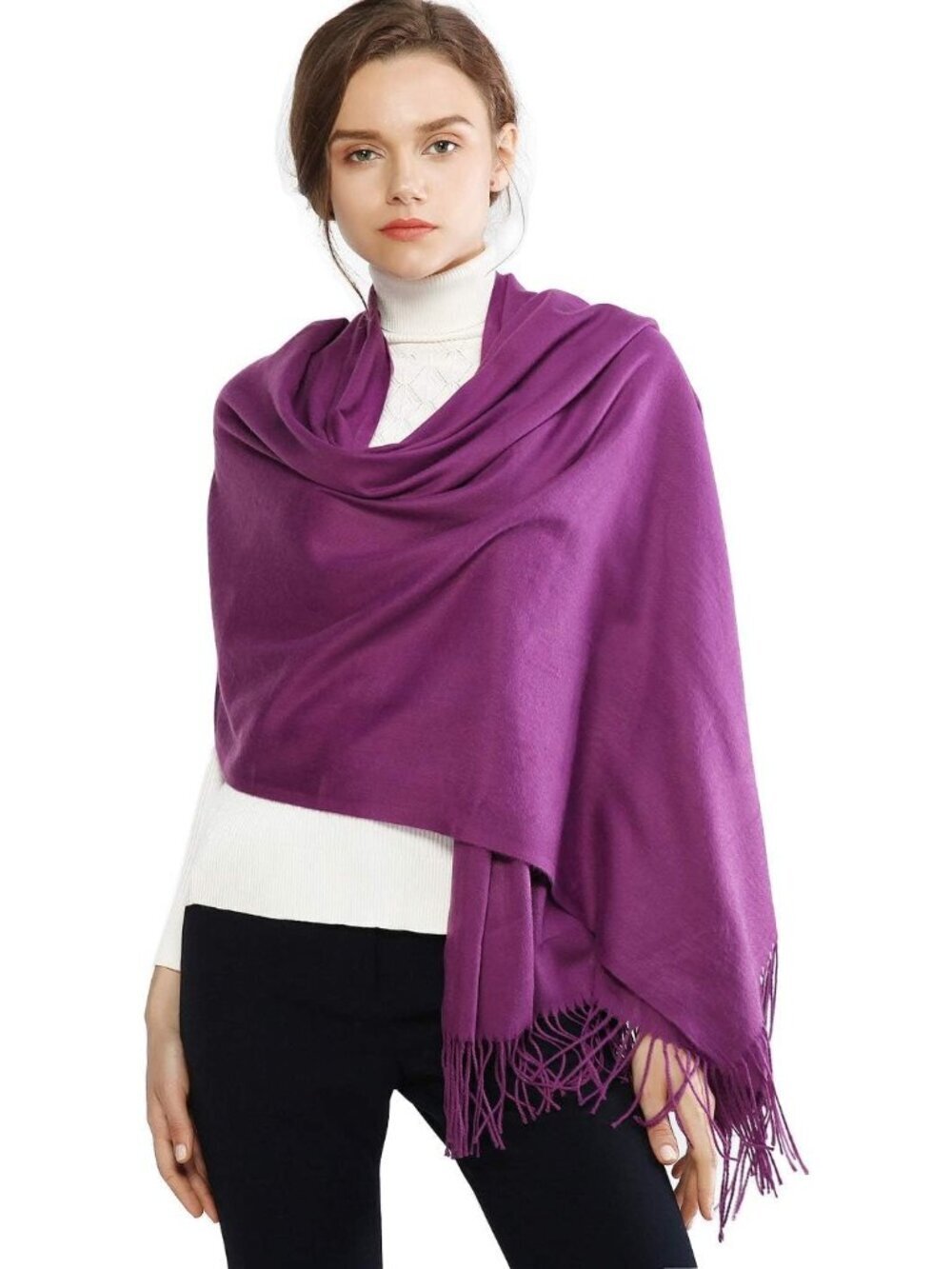 Women's Purple Wedding Bridal Scarf Pashmina Shawls Long Large Scarves